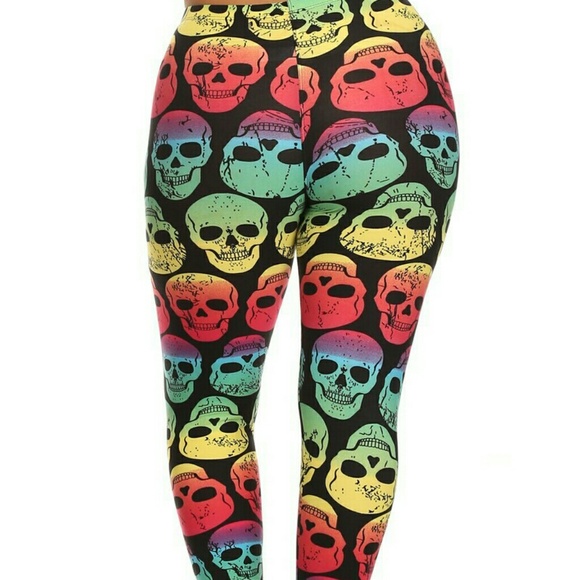 Rainbow skull leggings plus size. - Picture 2 of 2
